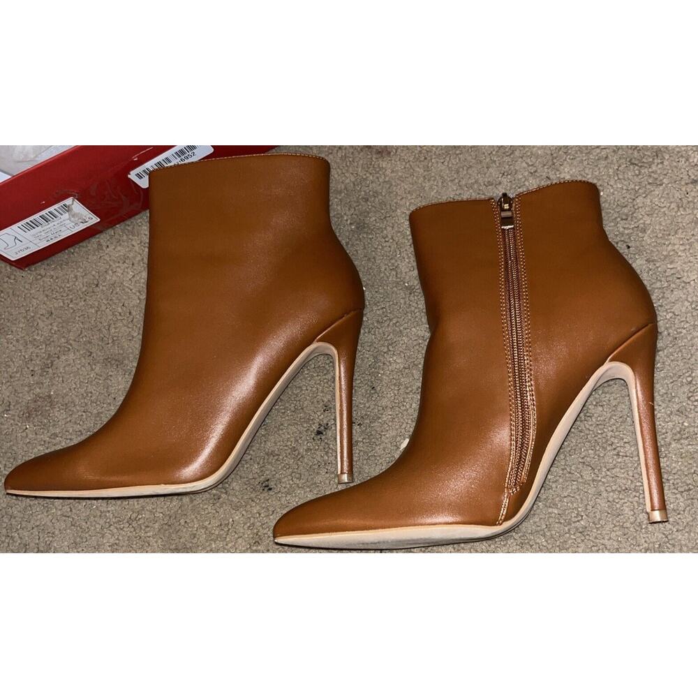COLETER Women Leather Ankle Boots Pointy Toe Side-Zip Heels Matte Brown Sz. 10.5